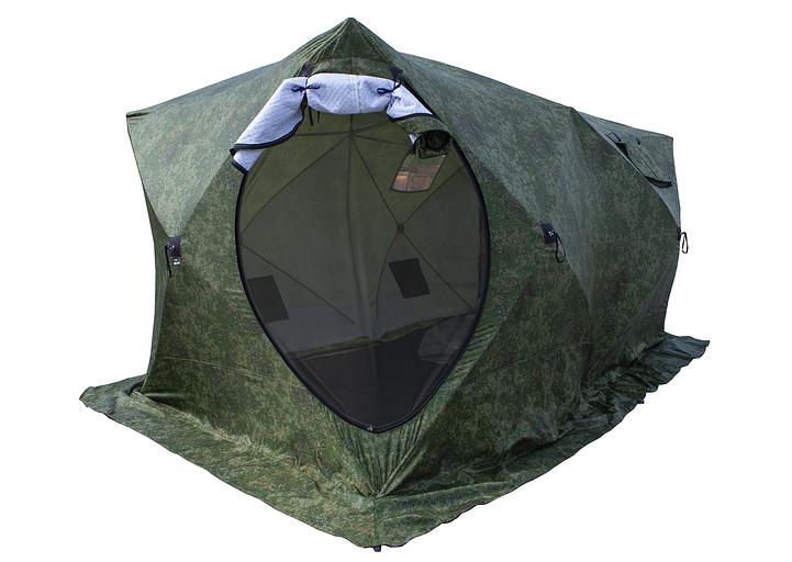 Палатка СТЭК куб 4 Дубль КМФ, 440*220*205 см, выход под трубу фото 3