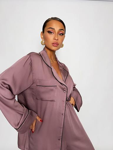 Пижама женская из шелка и вискозы с брюками и рубашкой «Пыльная роза», Опт фото 3