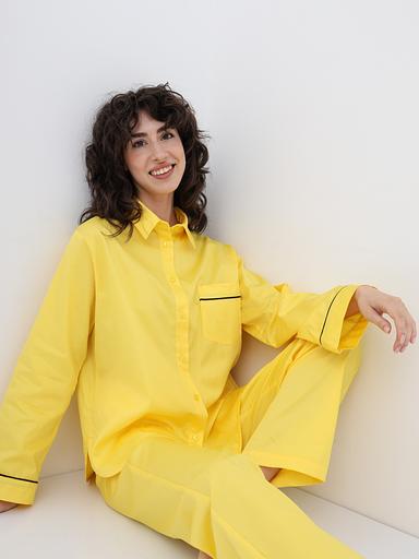 Пижама женская из сатина с брюками и рубашкой «Желтый» фото 2