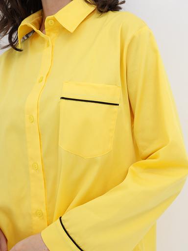 Пижама женская из сатина с брюками и рубашкой «Желтый» фото 5