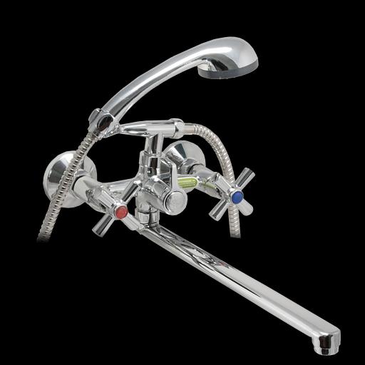 Смеситель ванно-душевой двуручный "Juguni" с металлическим шлангом фото 1