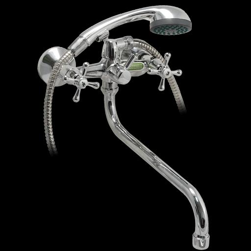 Смеситель ванно-душевой двуручный "Juguni" с металлическим шлангом фото 1