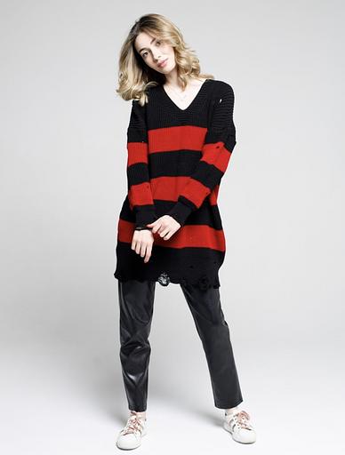 Свитер женский оверсайз рваный в полоску - SANIYA, Опт фото 2