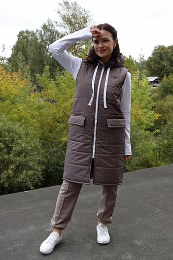 Жилет «LadyDi» удлиненный на молнии с капюшоном опт фото 1