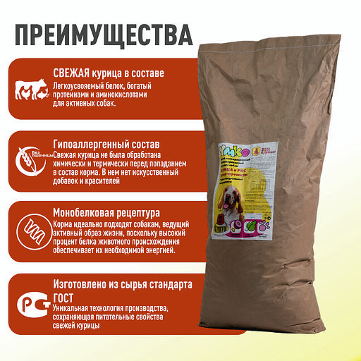 Сухой полнорационный корм из курицы для взрослых собак средних и крупных пород 15 кг фото 4