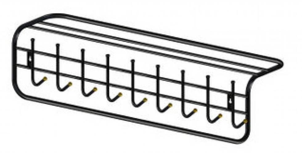 Вешалка настенная металлическая - ВШ-1100П в хостел черная с полкой для головных уборов фото 1