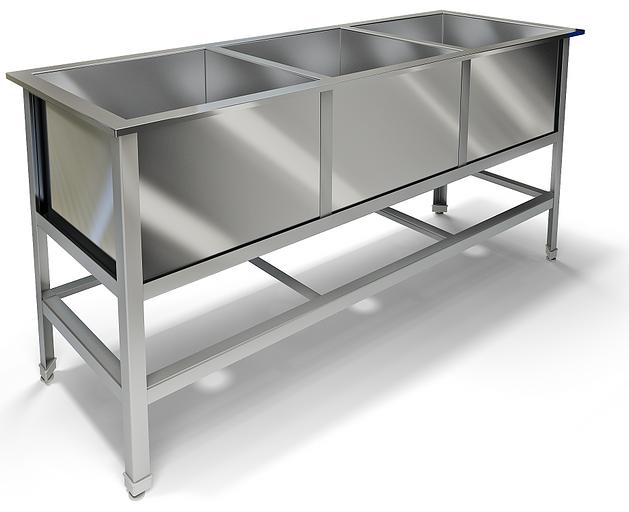 Ванна моечная сварная трехсекционная ВМ-43/600 (1960x700x850 мм) фото 1