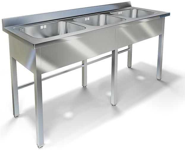 Ванна моечная цельнотянутая трехсекционная с фартуком ВМ-42/456 (1800x600x850 мм) фото 1