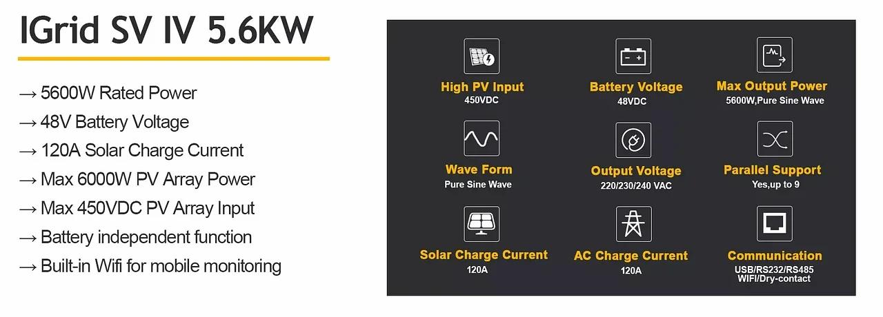 Инвертор гибридный Easun Power Hybrid SV IV 5,6 Квт 120A 450VDCV с Wi-Fi фото 2