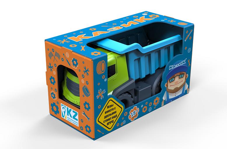 Грузовик «Казик» (зелёный + голубой) в коробке 25 см ОПТ фото 1