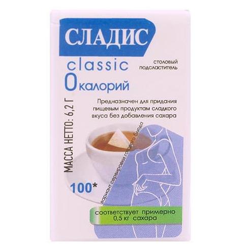 Сахарозаменитель «Сладис» 100 таблеток (6,2 г) плоская банка ОПТ фото 1