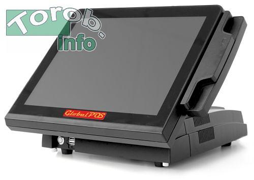 GlobalPOS AIR I + VFD - кассовый POS терминал-моноблок. 15", безрамочный, дисплей покупателя, 1037U, 2 GB RAM, MSR,black (без HDD) фото 1