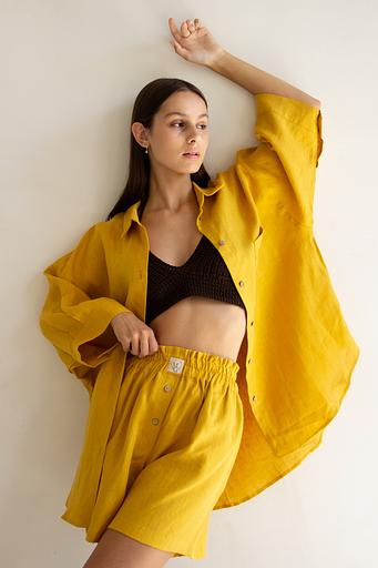 Костюм лён SET019/09/Горчица фото 2