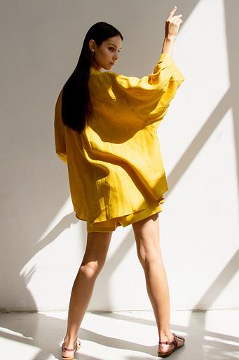 Костюм лён SET019/09/Горчица фото 6