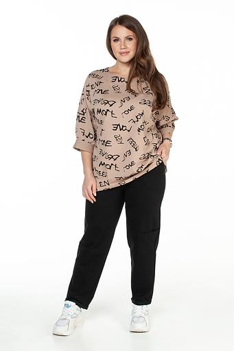 Туника футер 2-х нитка 4187/02/Бежевый, черный фото 2