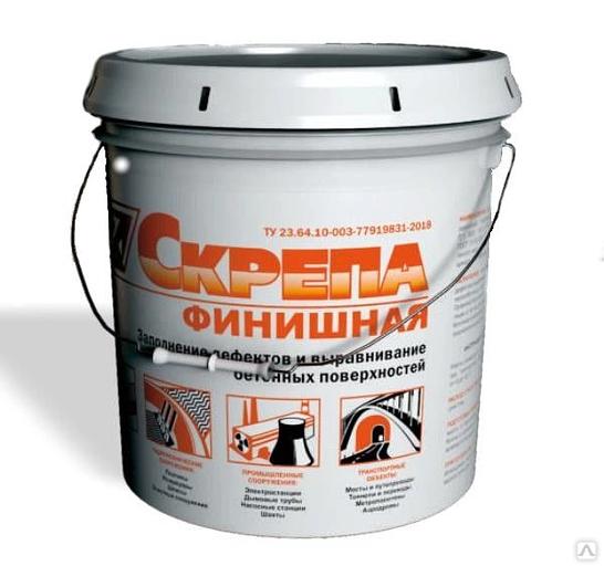 Скрепа финишная - сухая смесь мелкозернистая, ремонтная (пластиковые ведра по 20 кг) ОПТ фото 1