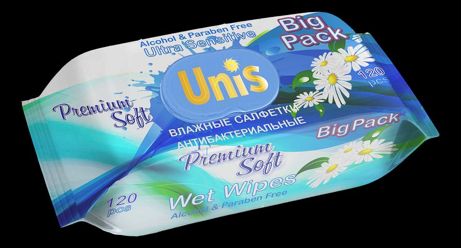 Влажные салфетки UNIS 120 с экстрактом ромашки ОПТ фото 1
