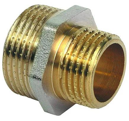 Ниппель переходной латунь никель РУ 16 вода ОПТ фото 1