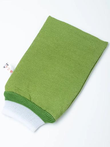 Мочалка для пилинга, скраб-рукавица, варежка скрабер зелёный опт фото 2