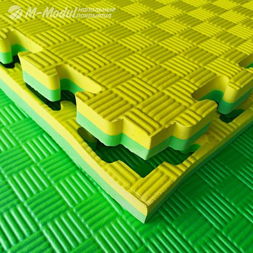 Мягкий модульный пол (будо-мат) двухсторонний 100x100 см, толщина 2,5 см, Цвет Желто-зеленый, Толщина модуля 25 мм. фото 1