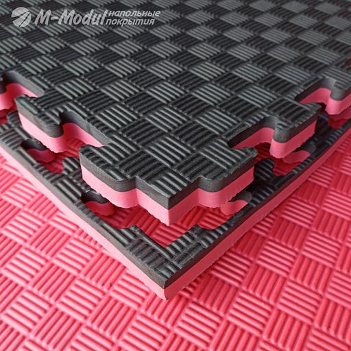 Мягкий модульный пол (будо-мат) двухсторонний 100x100 см, толщина 2,5 см, Цвет Красно-черный, Толщина модуля 25 мм. фото 1