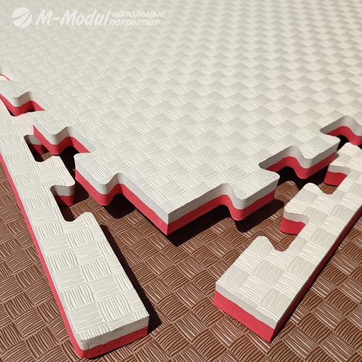 Мягкий модульный пол (будо-мат) двухсторонний 100x100 см, толщина 2 см, Цвет Красно-белый, Толщина модуля 20 мм. фото 1