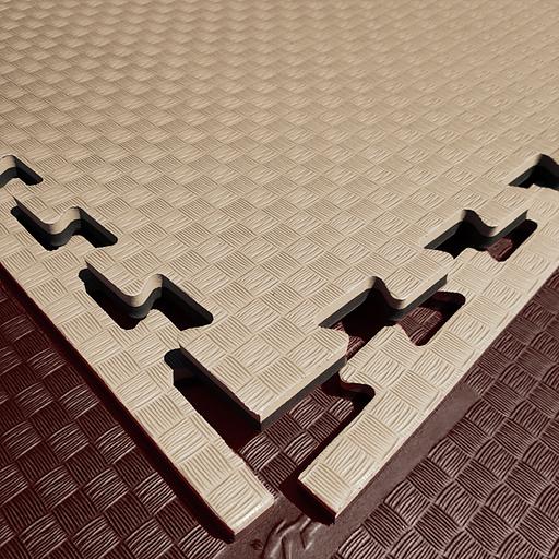 Мягкий модульный пол (будо-мат) двухсторонний 100x100 см, толщина 2 см, Цвет Бежево-коричневый, Толщина модуля 20 мм. фото 1