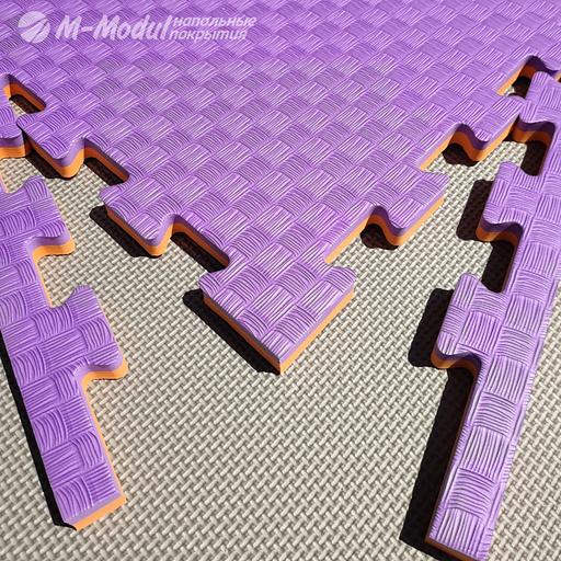 Мягкий модульный пол (будо-мат) двухсторонний 100x100 см, толщина 2 см, Цвет Фиолетово-оранжевый, Толщина модуля 20 мм. фото 1