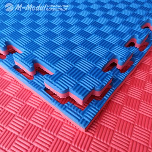 Мягкий модульный пол двухсторонний 100x100 см, толщина 2 см, Цвет Красно-синий, Толщина модуля 20 мм. фото 1