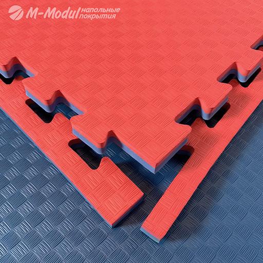 Мягкий модульный пол (будо-мат) двухсторонний 100x100 см, толщина 2,5 см, Цвет Красно-синий, Толщина модуля 25 мм. фото 1