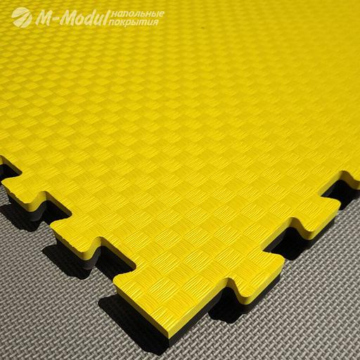 Мягкий модульный пол (будо-мат) двухсторонний 100x100 см, толщина 2,5 см, Цвет Желто-черный, Толщина модуля 25 мм. фото 1