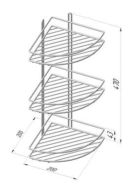 Полка угловая 3-ярусная, форма овал, высота бортика 2 прута, дно секции 10 ребер, хром, арт. 4893-3 Опт фото 1