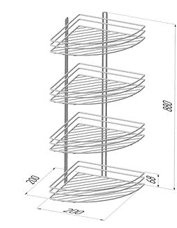 Полка угловая 4-ярусная, форма овал, высота бортика 3 прута, полимер, арт.4894-4 Опт фото 1