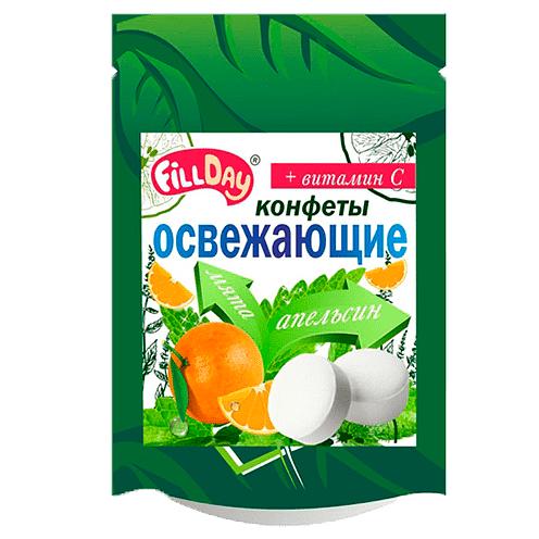Освежающие конфеты «FillDay» с апельсиновым соком и витамином С, дой-пак 20 г ОПТ фото 1