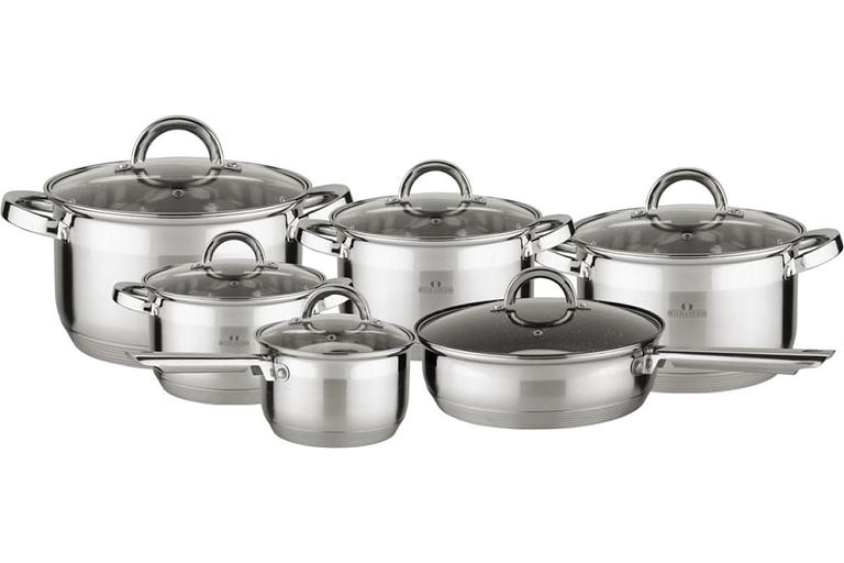 Набор посуды Bella Cucina 12 предметов (2.1, 2.9, 3.9, 6.6 л, ковш 2.1 л, сковорода 24 см) арт.BC-2033 ОПТ фото 1