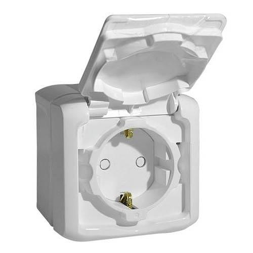 Quteo Розетка с заземлением со шторками наружная IP44 белая (782321) фото 1