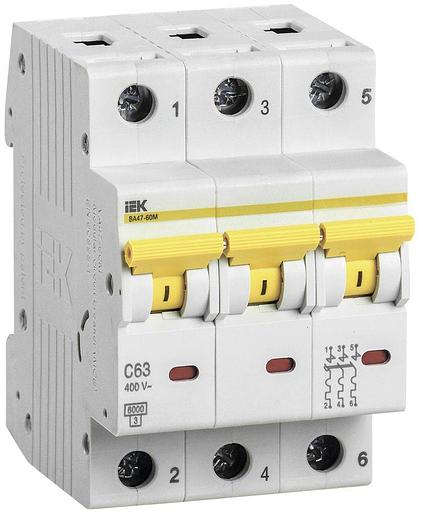 Выключатель автоматический ВА47-60M 3Р 63А 6кА С IEK фото 1