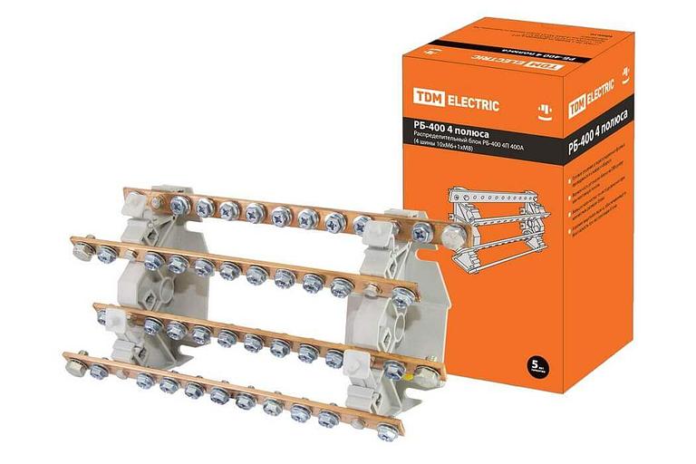 Распределительный блок РБ-400 четырехполюсный 400А (4 шины11xM6+1хM8) (SQ0823-0010) фото 1