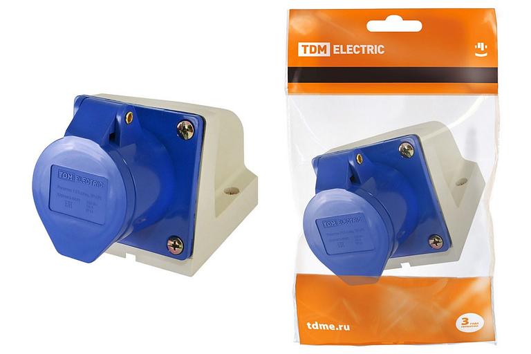 Розетка 123 стационарная 2Р+РЕ 32А 220В IP44 (SQ0602-0004) фото 1