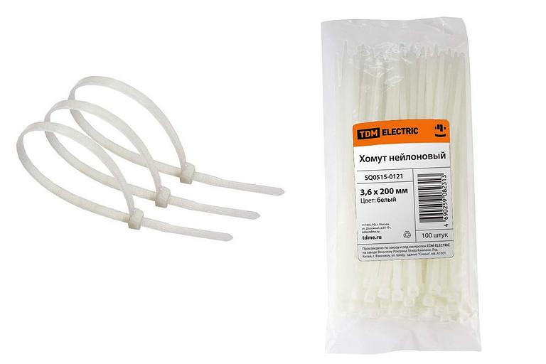 Хомут 3,6х200мм нейлон (белый) (100шт) фото 1
