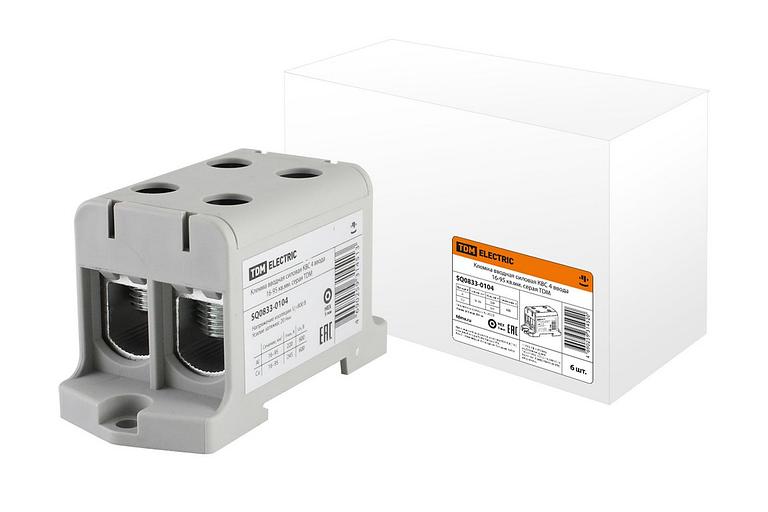 Клемма вводная силовая КВС 4 ввода 16-95 кв.мм серая фото 1