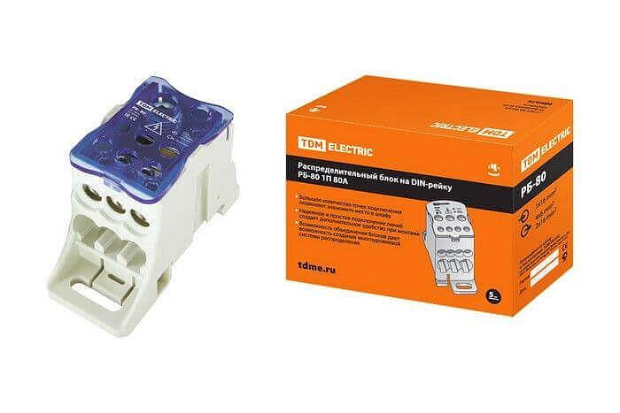Распределительный блок на DIN-рейку РБ-80 однополюсный 80А (1х16/4х6+2x16) фото 1