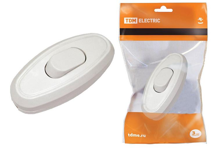 Выключатель на шнур 6А 250В белый фото 1