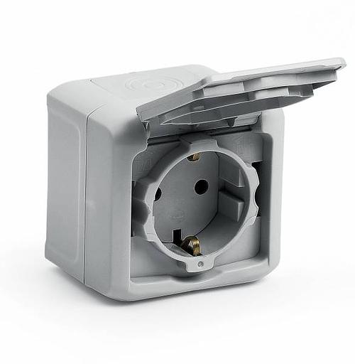 Quteo Розетка с заземлением со шторками наружная IP44 серая фото 1