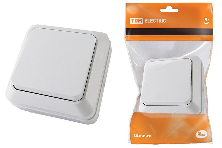 Выключатель одноклавишный открытой установки IP20 10А, белый Ладога (SQ1801-0001) фото 1