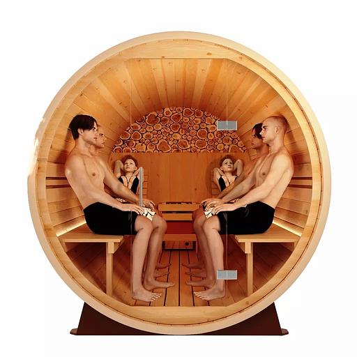 Круглая баня-бочка «Premium» из кедра с электрической печью фото 2