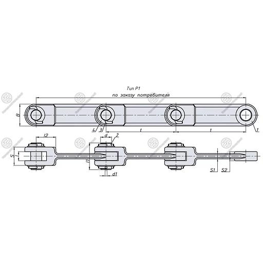 Цепь тяговая вильчатая Р1-250 разборная с фиксацией пальца проволочным шплинтом по ГОСТ 12996-90 фото 3