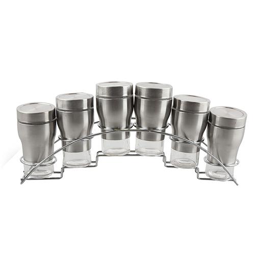 Набор для специй из 6 банок на подставке (100мл), хром фото 1