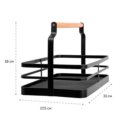 Металлическая корзина c деревянной ручкой (310х175х180мм), черный матовый фото 1