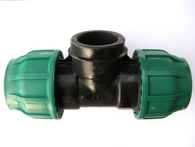 Тройник ПНД 110x4x110 с внутренней резьбой компрессион. фото 1